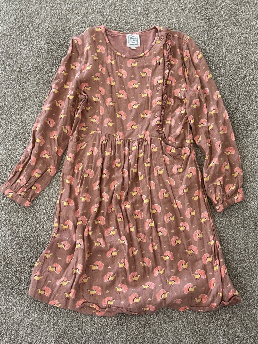 Bonheur du Jour Paris Girls Turkey Print Long Sleeve Dress Size 10Y